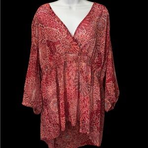 Boho Red Floral Tunic Top